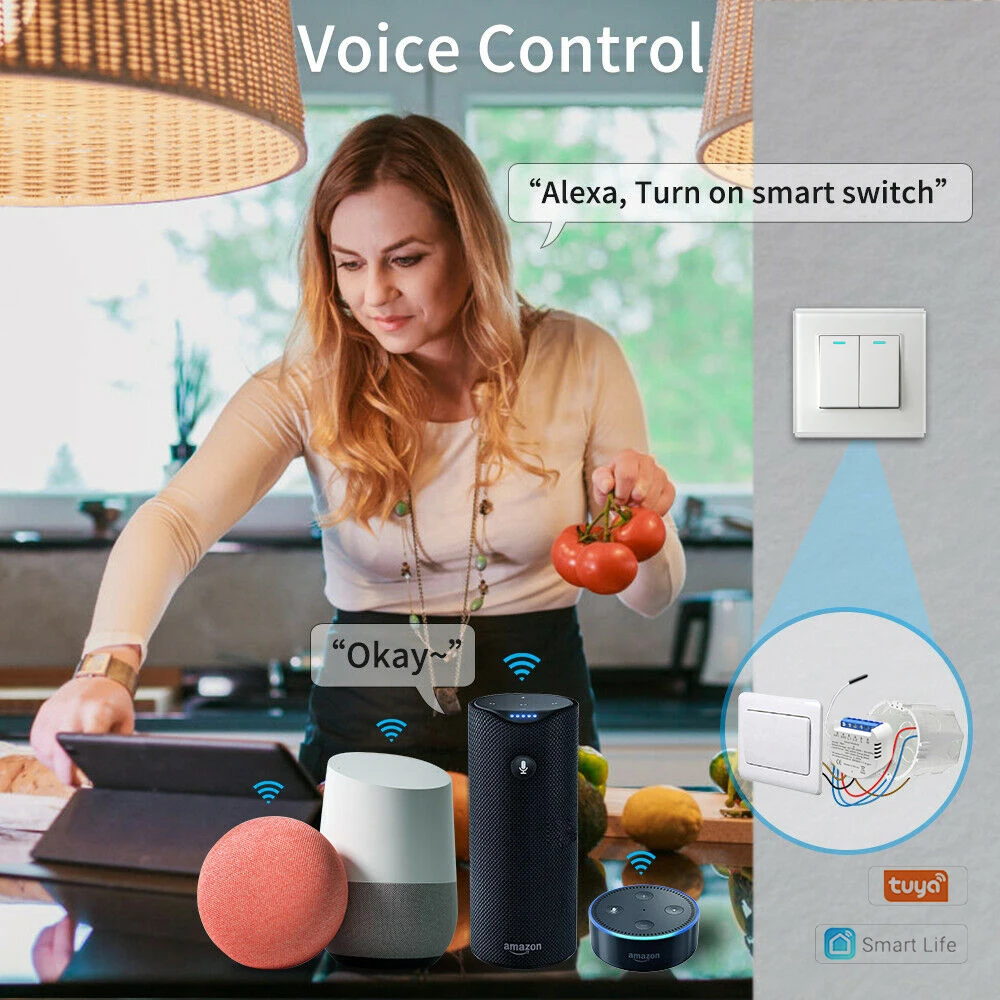 Tuya Smart Life Wifi 2 Gang 2 Way Light Switch Module DIY Breaker Power Monitor App Remote Control Works With Alexa Google Home