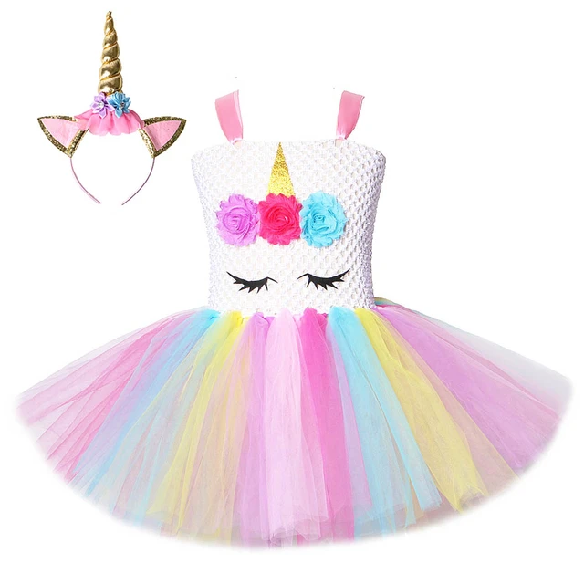 Robe licorne arc-en-ciel pour enfants, Costume d'anniversaire pour filles,  robes de princesse de