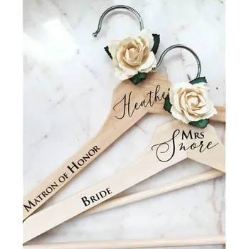 

Wooden floral hanger, persoalised Wedding dress Hangers, bridesmaid gifts, laser cut bride maid of honour hangers Bridal Gift