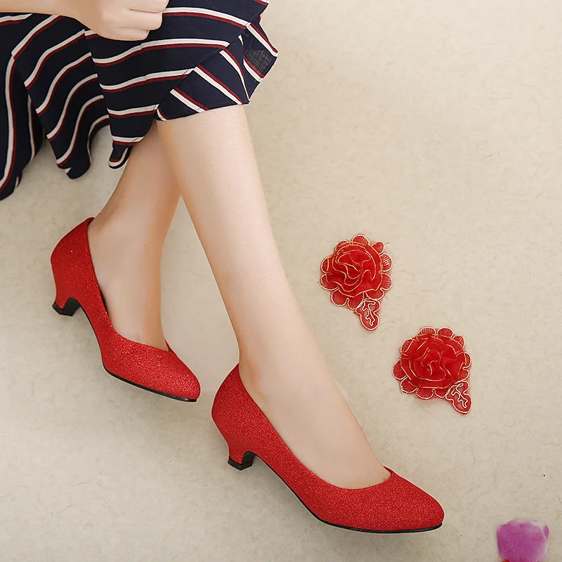 

708-3 Summer New Style WOMEN'S Shoes Red round-Toe High Heel Shoes Flower Deconstructable Chinese Style Retro Bridal Shoes