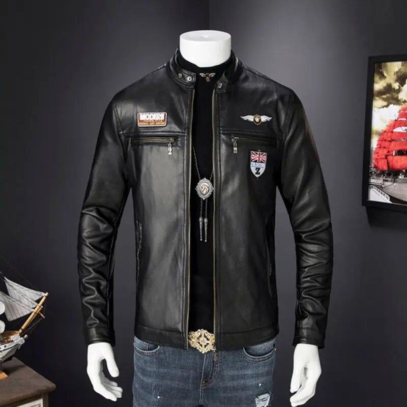 Bajo costo Chaquetas ajustadas con cremallera para hombre, chaqueta de cuello redondo de poliuretano para invierno, prendas de vestir, tendencia de moda, novedad de 2019 xXKXBmWKj