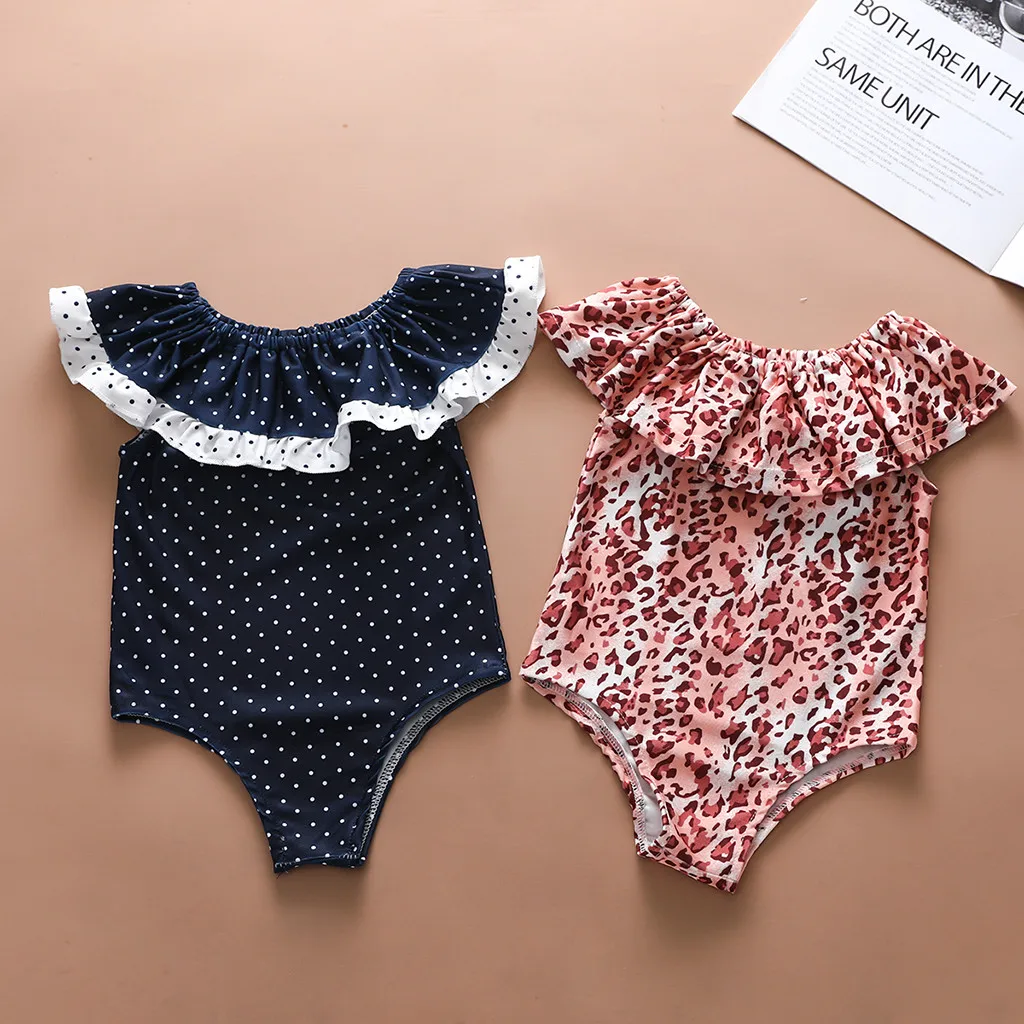 

Children's swimsuit new ruffle swimsuit leopard dot jumpsuit swimwear bathing suit 2020 baby girl swimwear