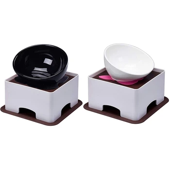 

Ceramics Single Food Feeding Bowl Set For Flat Face Dogs/Cats, Double Non-Slip Design