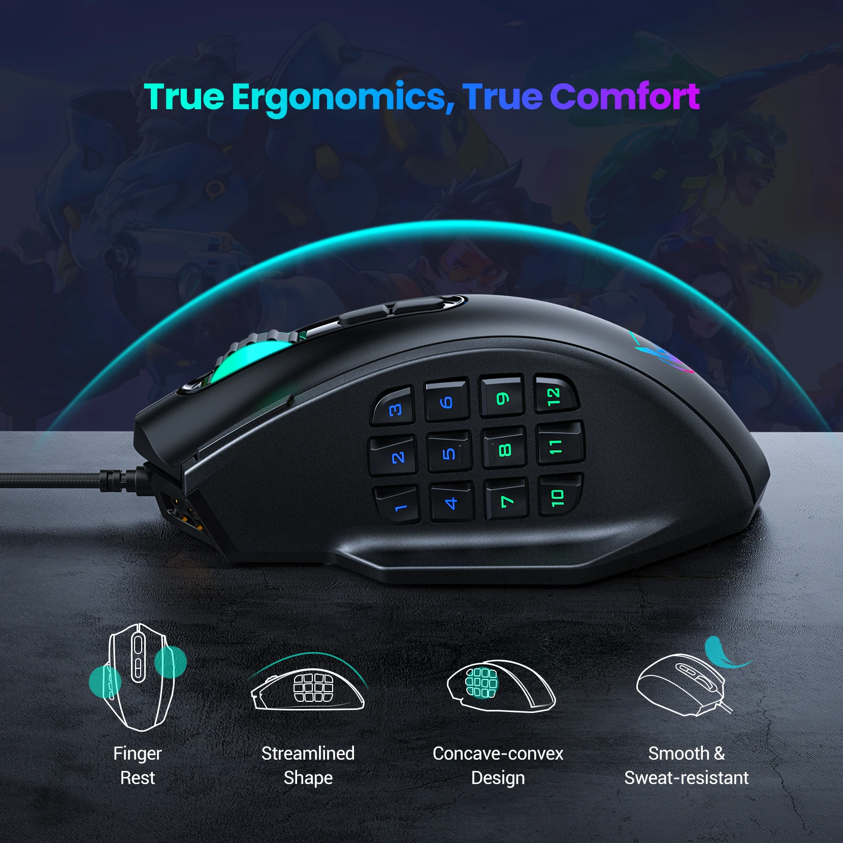 VicTsing High-end Optical Gaming Mouse RGB Backlit 16000 DPI Ergonomic Design 20 Programmable Buttons For FPS LOL Game Player bluetooth computer mouse