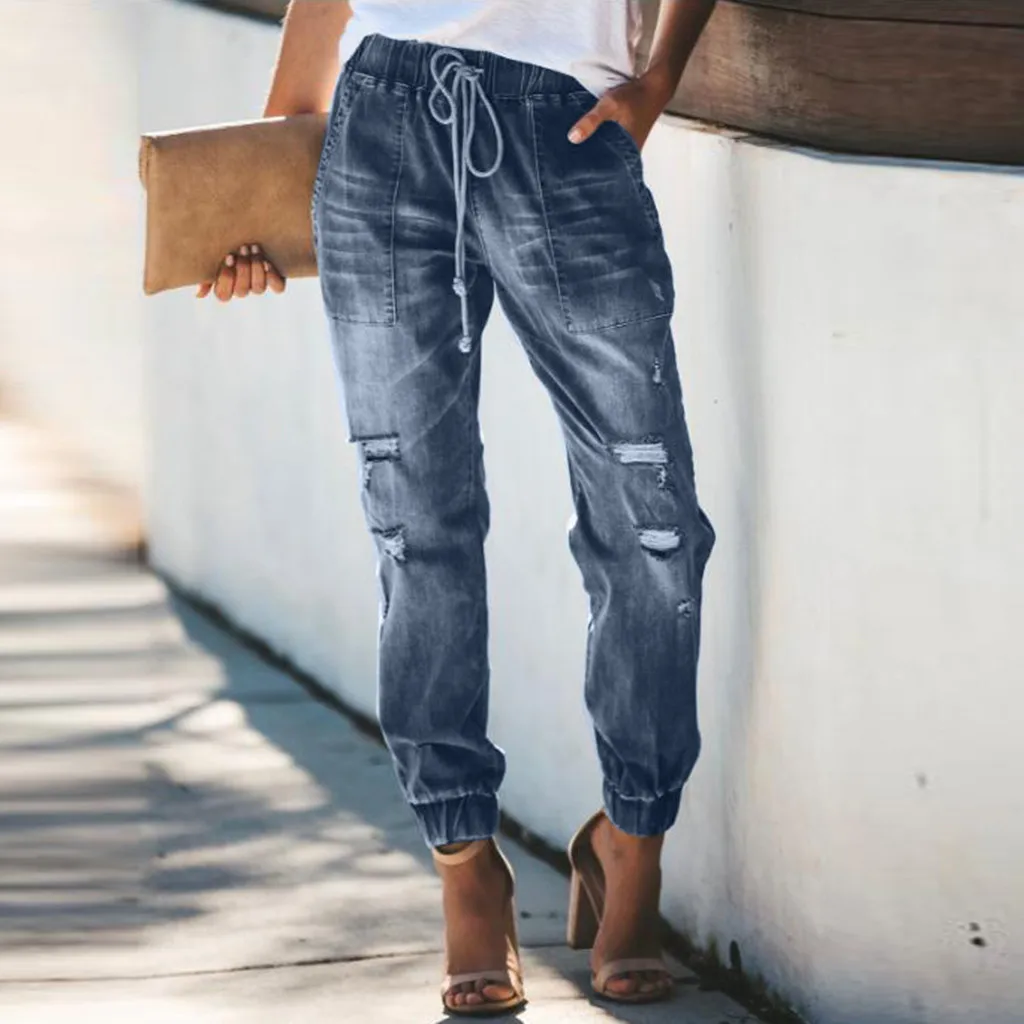 SAGACE новые женские осенние обтягивающие женские джинсы со средней Талией Модные повседневные джинсы с завязками женские узкие брюки