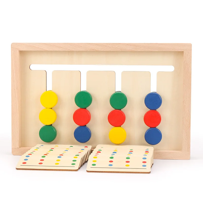 

Douyin Celebrity Style Wooden Montessori Teaching Aids Macarons Geometry Four Colors Game Kai Logical Thinking Azimuth Training