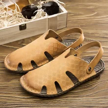 Мужская обувь; большие размеры; кожаные сандалии из спилка; ручная работа; походная пляжная обувь; ; тапочки на резиновой подошве с закрытым носком; онлайн-Прогулки