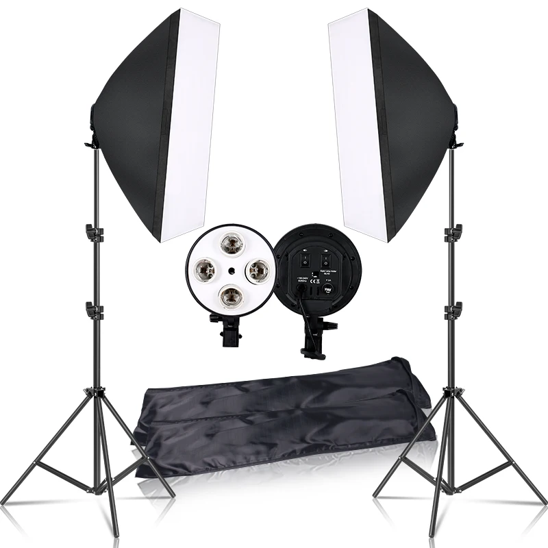 Softbox Light Box Lighting Kit 4 Lamp Photography Flash 50x70CM With E27 Base Holder Camera Feflector for Photo Video Shooting