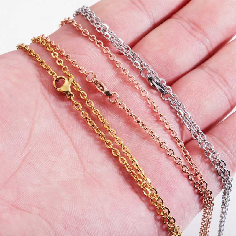 Stainless Steel Necklace Metal Necklace Sterling Chain Necklace 10Pcs 40 45 50 55 60cm Stainless Steel Cable Chain Necklaces 1mm 1.5mm 2mm Thickness Chain Necklaces For Women's Jewelry