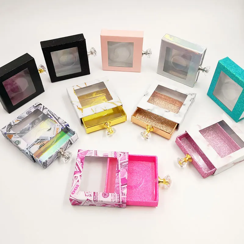 

1PCS False Eyelashes Square Packaging Diamond Drawer Style Box Lash Boxes Lashes Case Empty Makeup Eyelash Storage New
