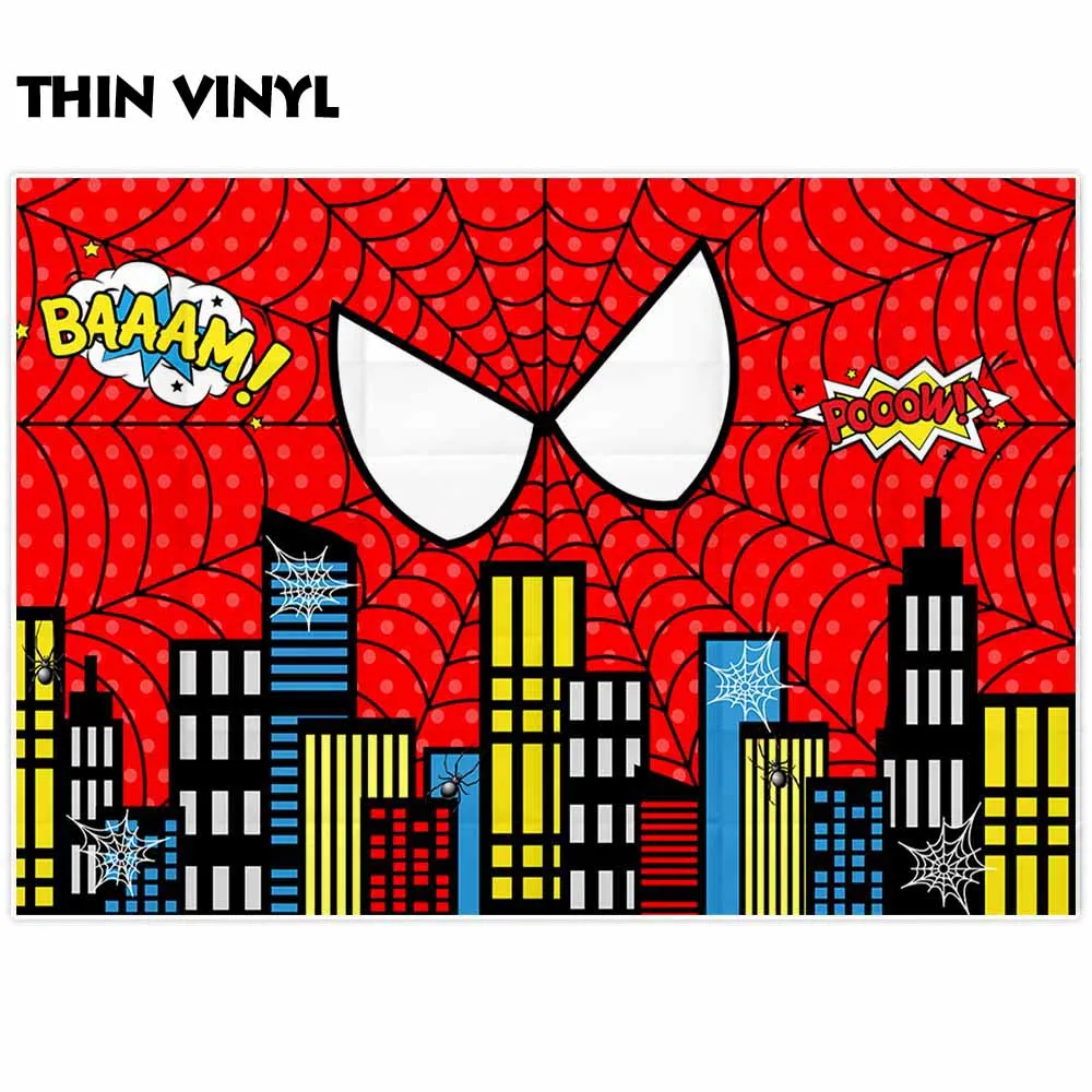 Allenjoy Birthday Party Backgrounds Comic Night Superhero Cityscape Spiderman Baaam Photobooth Banners Baby Shower Wall Decor