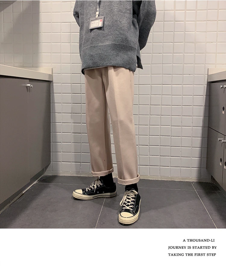 Autumn And Winter Woolen Pants Men's Fashion Solid Color Straight Casual Pants Men Streetwear Wild Loose Dress Pants Male M-5XL