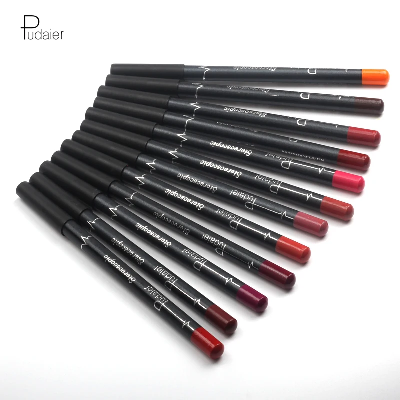 Pudaier 12 Colors Lip Liner Pencil Nude Matte Lipliner Moisturizing Waterproof Long Lasting Lipstick Liner Professional Makeup