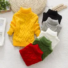 Зимний свитер с высоким воротником для маленьких девочек; одежда г.; Осенняя детская одежда для мальчиков; пуловер; вязаные однотонные детские свитера; От 2 до 7 лет#0106