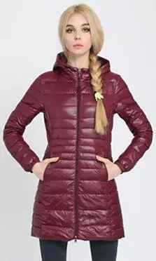 wine red Женское пальто, 90% белая куртка на утином пуху, женский ультра-светильник, длинное пальто с капюшоном, женские теплые парки, Casaco Feminino Jaqueta Parka - Цвет: wine red