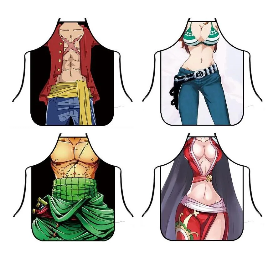 Funny Apron Cartoon One Piece Aprons Luffy Kitchen Dinner Party Cooking Adult Baking Accessories Wholesale Women Men | Дом и сад
