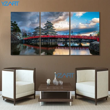 

3pcs Cherry Landscape Poster Blossoms Osaka Castle Japan Canvas Painting Wall Pictures for Living Room
