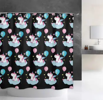 

Shower Curtain Bathroom Decor Bathtub Curtain, Cute Funny Unicorn Waterproof Bath Curtain with Hooks 72 x 70 Inch