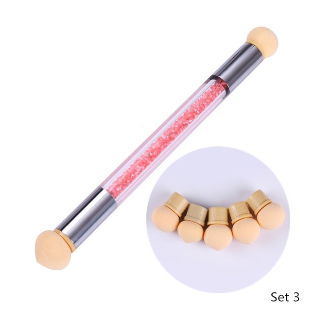 Pc Double-ended Gradient Shading Pen Dotting Brush Sponge Head Rhinestone Handle Nail Art Brush Nail Art Painting Tool
