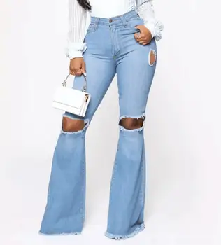 

2020 Autumn Summer ripped jeans for women sexy Flare denim jeans fashion street casual pants female spring high waist pants