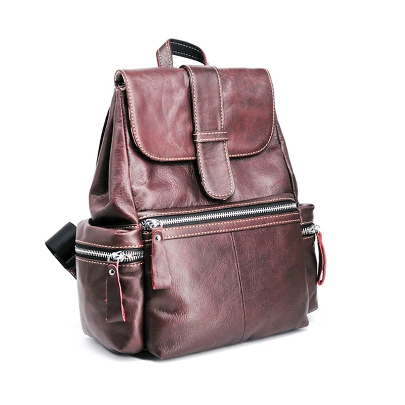 

Genuine Leather Backpack Maroon Women Real Leather Cowhide Mochila Backpack For Fashion Lady Belt Designer Backpacks