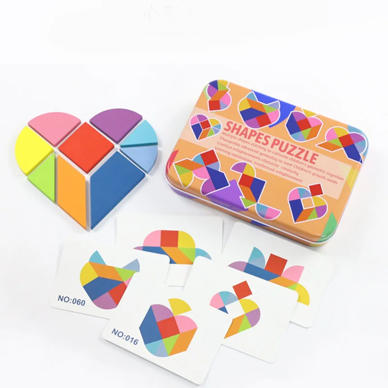 Crafts For kids Shapes Puzzle Wooden Animal Jigsaw Toys Educational Kids Puzzles Toy with Metal box