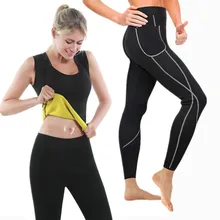 新ネオプレンボディシェイパースポーツセット痩身シャツ + レギンスサウナスーツ女性のコントロールパンティーパンツウエストトレーナーコルセットシェイプウェア(China)