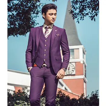 

Ternos Masculino 2020 Stock Purple Men Groom Suits Wedding Suits Bridal Tuxedos Formal Business Blazer (jacket+pant+ Vest) A068