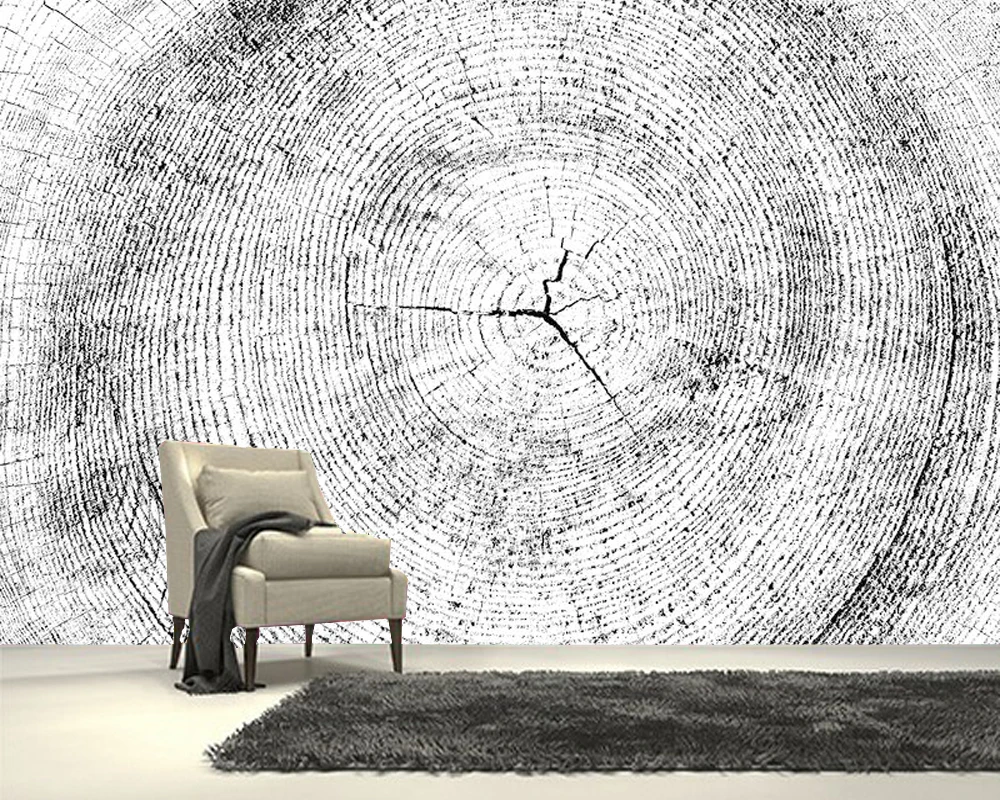 

Papel de parede Black and white tree trunk cross-section texture 3d wallpaper,living room tv wall bedroom bar cafe mural