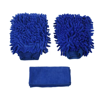 

Premium Fiber + Chenille Car Wash Mitt (3-Pack) with polishing cloth, High Density, Ultra-soft wash glove, Lint Free-Scratch Fre