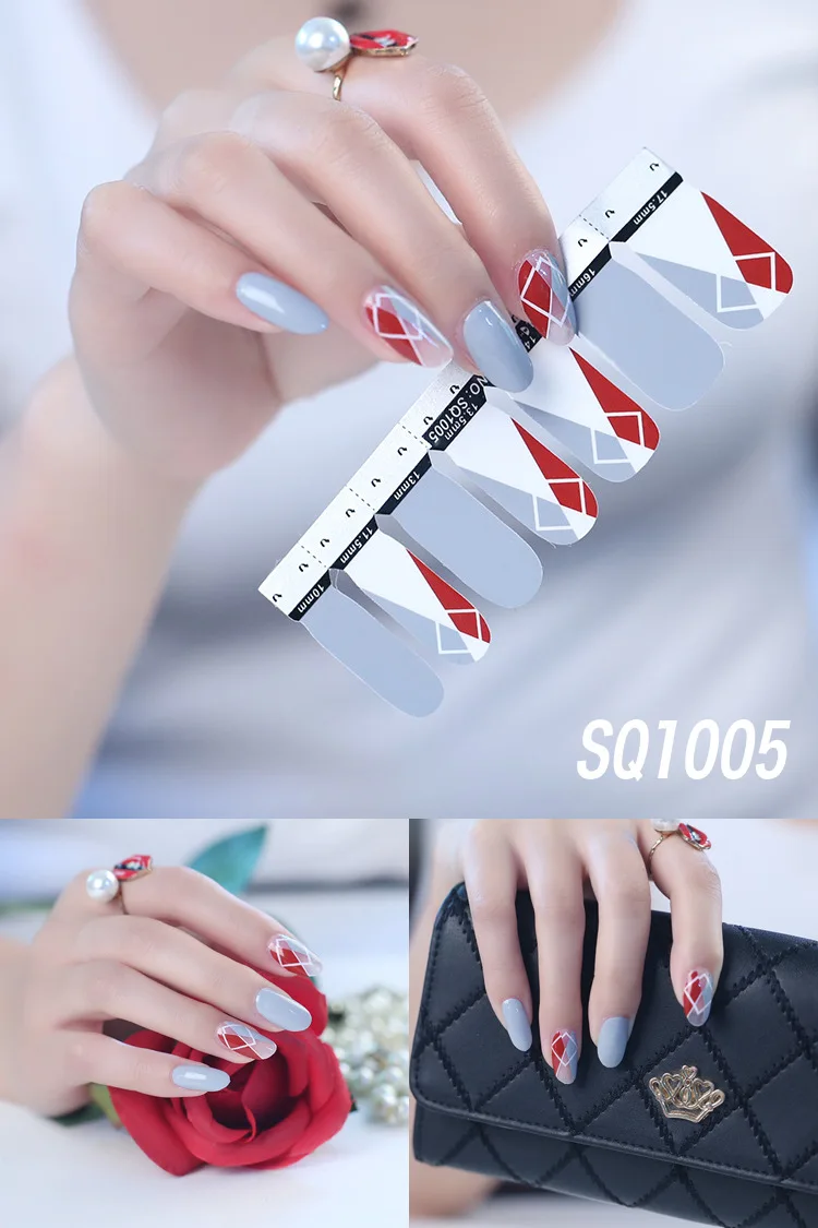 SQ1005 14 стикеров для дизайна ногтей, переводные наклейки, Корейская коллекция, маникюр, сделай сам, лак для ногтей, полоски, обертывания, вечерние - Цвет: SQ1005