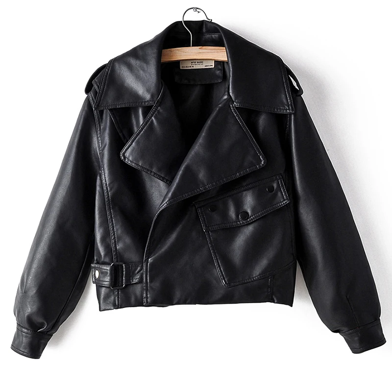 Ly Varey Lin/Новая женская куртка из ПУ-кожзаменителя, мотоциклетная куртка уличная, свободная, красная, черная, панк, короткая верхняя одежда из искусственной мягкой кожи