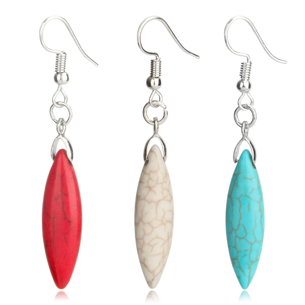 

Hot Wholesale Dangles Earrings Retro Simple Water Drop Shape Natural Stone Turquoises Earrings Features Texture Stone Earrings