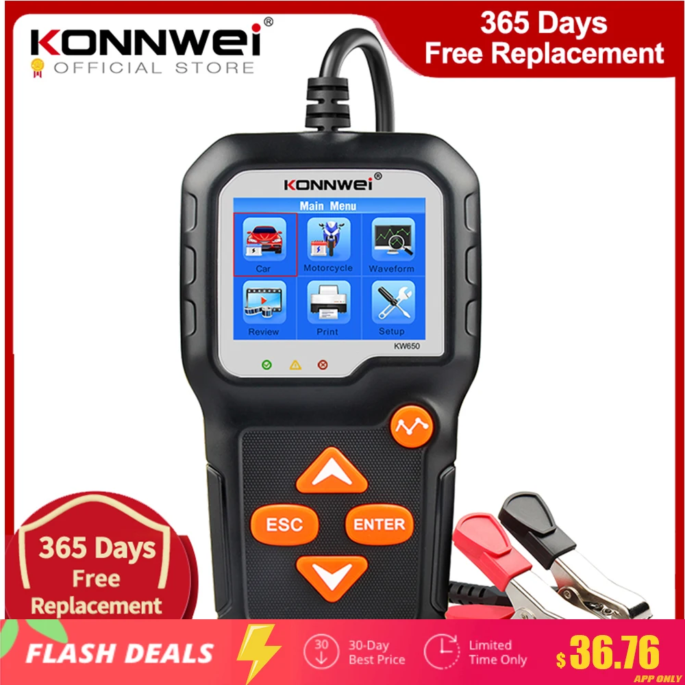 Cut Rate Battery-Tester Test-Tools Charging-Cranking Car Motorcycle Konnwei Kw650 12V 2000CCA 3BjYk8dDl