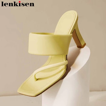 

Lenkisen western style high quality handmade sheep leather thin high heels flip flop slip on gentlewomen young lady sandals L80