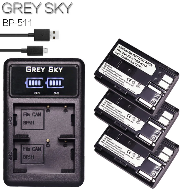 charger and 3battery Powertrust 4 шт. BP-511A BP-511 Камера Li-Ion Батарея+ светодиодный USB двойной Зарядное устройство для цифровой однообъективной зеркальной камеры Canon EOS 5D 50D 40D 20D 30D 10D 1D D60 300D D30 - Цвет: charger and 3battery