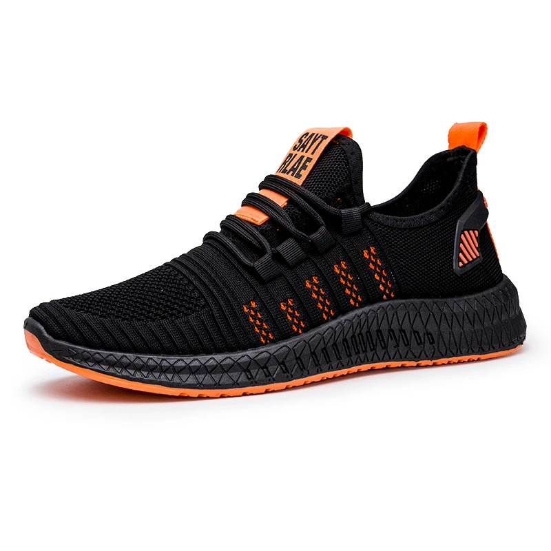 orange mens shoes Мужские кроссовки; сезон весна-осень; легкая мужская обувь на шнуровке; дышащая сетка; обувь для прогулок и бега; спортивная обувь; мягкая обувь на плоской подошве - Цвет: orange mens shoes