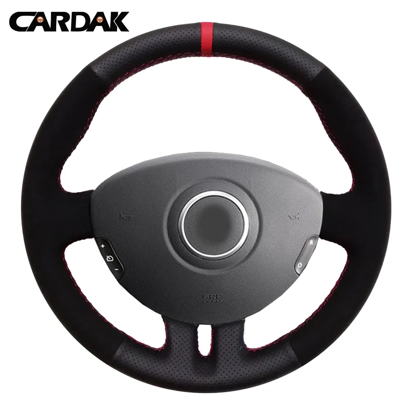 Coprivolante Cardak In Pelle Scamosciata Nera Con Marcatore Rosso Per Renault Clio 3 2005-2013 Clio Dynamic 2008 Mk 3 2010