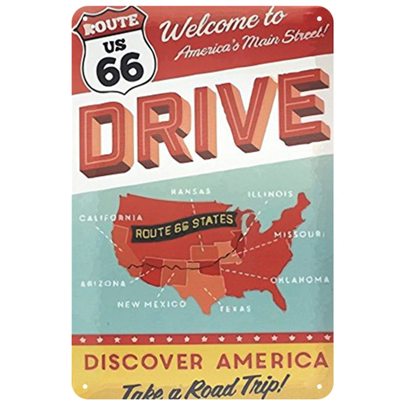 Route 66 табличка металлическая винтажная жестяная вывеска Pin Up потертый шик Декор винтажные металлические знаки украшение бара металлический плакат для паба металлическая пластина