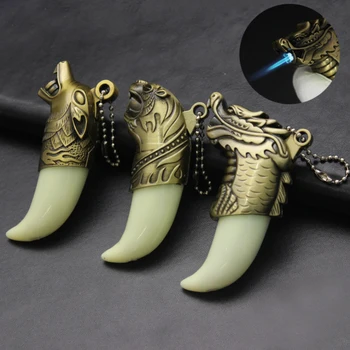 

Creative Torch Keychain Lighter Windproof Butane Gas Metal Dragon Tiger Wolf Head Shaped Lighters Gadgets For Men Dropshipping