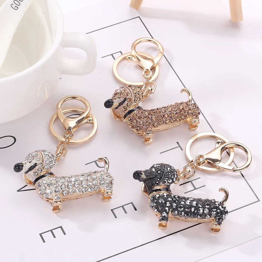 Rhinestone Crystal Keychain Girl Gift Animals Dachshund Keychain Women Pendant Keys Chain Trinkets for Bag Jewelry chaveiro