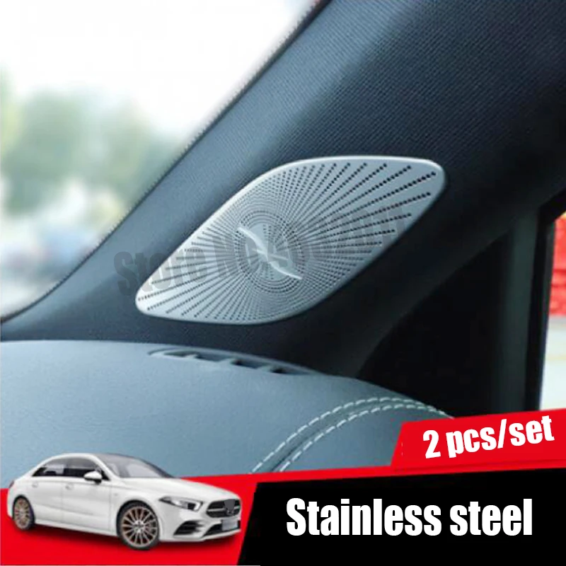 

Для Mercedes Benz A Class 2019 2020 нержавеющая сталь Автомобильный интерьер A-pillar динамик клаксон обшивка авто аксессуары Стайлинг 2 шт.