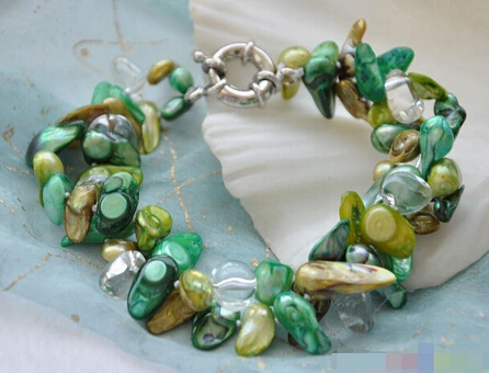>>>>>2row baroque tail green yellow pearl crystal bracelet