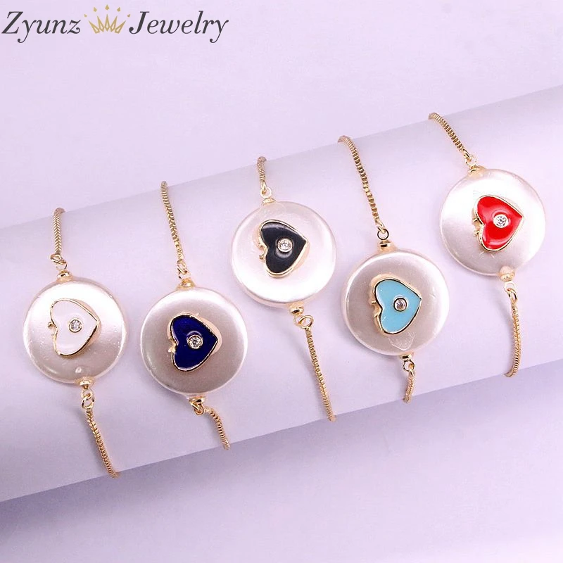 10PCS, Mix Color Enamel Cindy Mix Color Enamel Heart Star Moon Eye Charm Pearl Beads Bracelet Set For Women Femme Jewelry