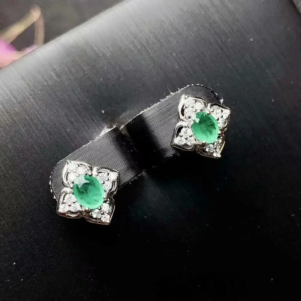SHILOVEM 925 серебро натуральный изумруд серьги-гвоздики классические ювелирные изделия для женщин Свадебные оптом 4*5 мм yhe0405811agml
