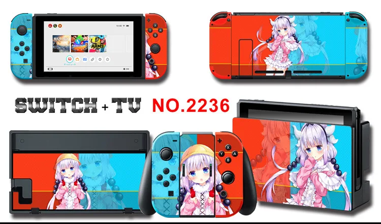 1set New Cute Anime Full Body Sticker for NS Switch Protective Cover Skin Colorful Art for Game Console Joy-Con Controller Decor