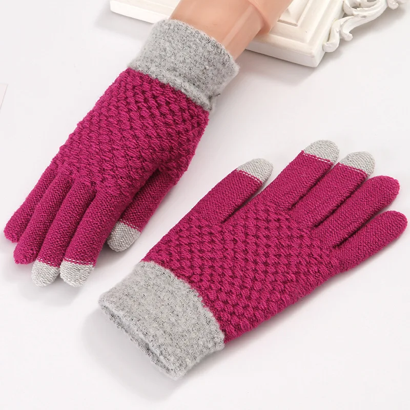 Вязаные перчатки Зимние перчатки с сенсорным экраном для женщин и мужчин унисекс теплые вязаные женские варежки Зимние перчатки Kawaii варежки с сенсорным экраном - Цвет: Rose