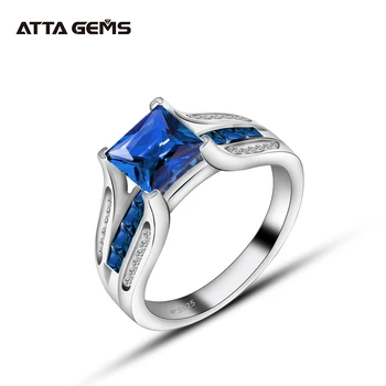 

Created Sapphire Gemstone Ring Size 7 for Women 925 Sterling Silver Princess cut stone Wedding Engagement gift Fine Jewelry