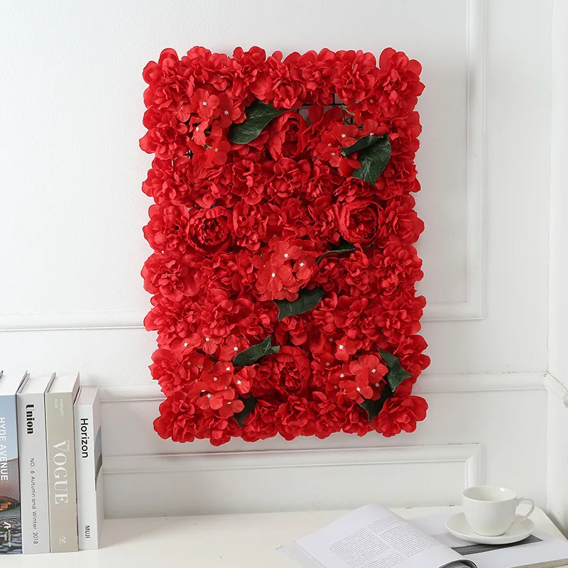 Red 60*40 см Шелковая Роза настенная панель искусственная Гортензия цветы ряд подвесной Пион цветочный коврик для дома свадебный фон Декор - Цвет: Red