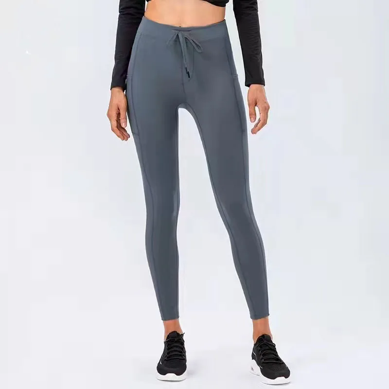 lulu21FW new double-sided sanding nude women's yoga pants drawstring hips and tight-fitting high-quality fitness trousers leggings